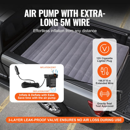 VEVOR Truck Bed Air Mattress, for 5.5-5.8 ft Full Size Short Truck Beds, Inflatable Air Mattress Camping Bed with 12V Air Pump 2 Pillows, Carry Bag, for Silverado, RAM, F Series, Sierra, Titan, Tundra VEVOR