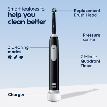 Oral-B Pro 1000 Electric Toothbrush, Black, Rechargeable Power Toothbrush with 1 Brush Head