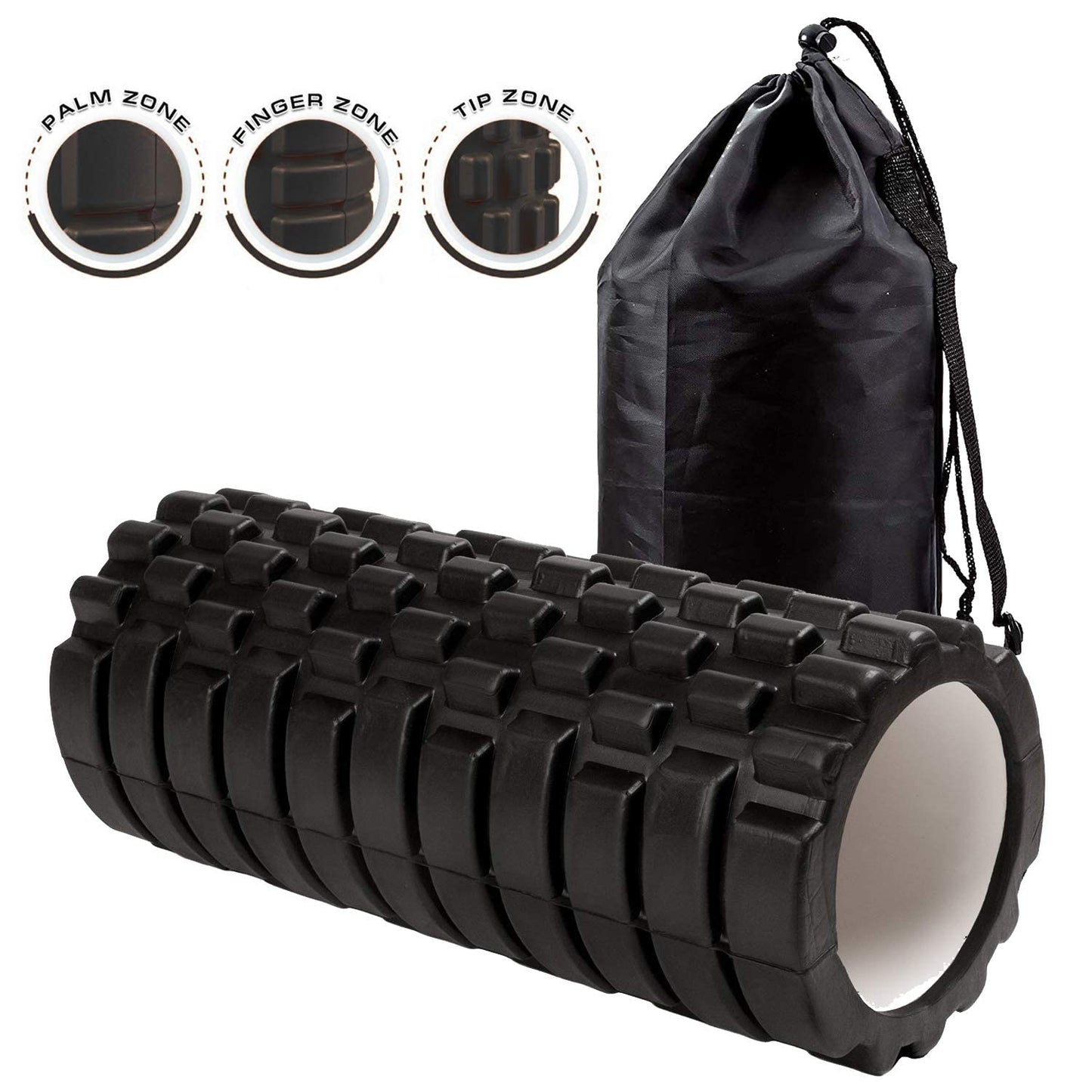 Kunova 13" Deep Tissue Grid Yoga Fitness EVA Massage Foam Roller with Carrying Bag Medium Density Deep Tissue Massager for Muscle Massage and Myofascial Trigger Point Release - Available at All In One Marketplace Canada