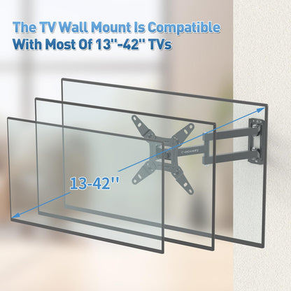 Full Motion Articulating TV Wall Mount Bracket with Swivel Tilt Extension & Rotation, Adjustable Arms for 13-42 Inch Flat/Curved LED LCD TVs & Monitors, Max 44lbs VESA 200x200mm