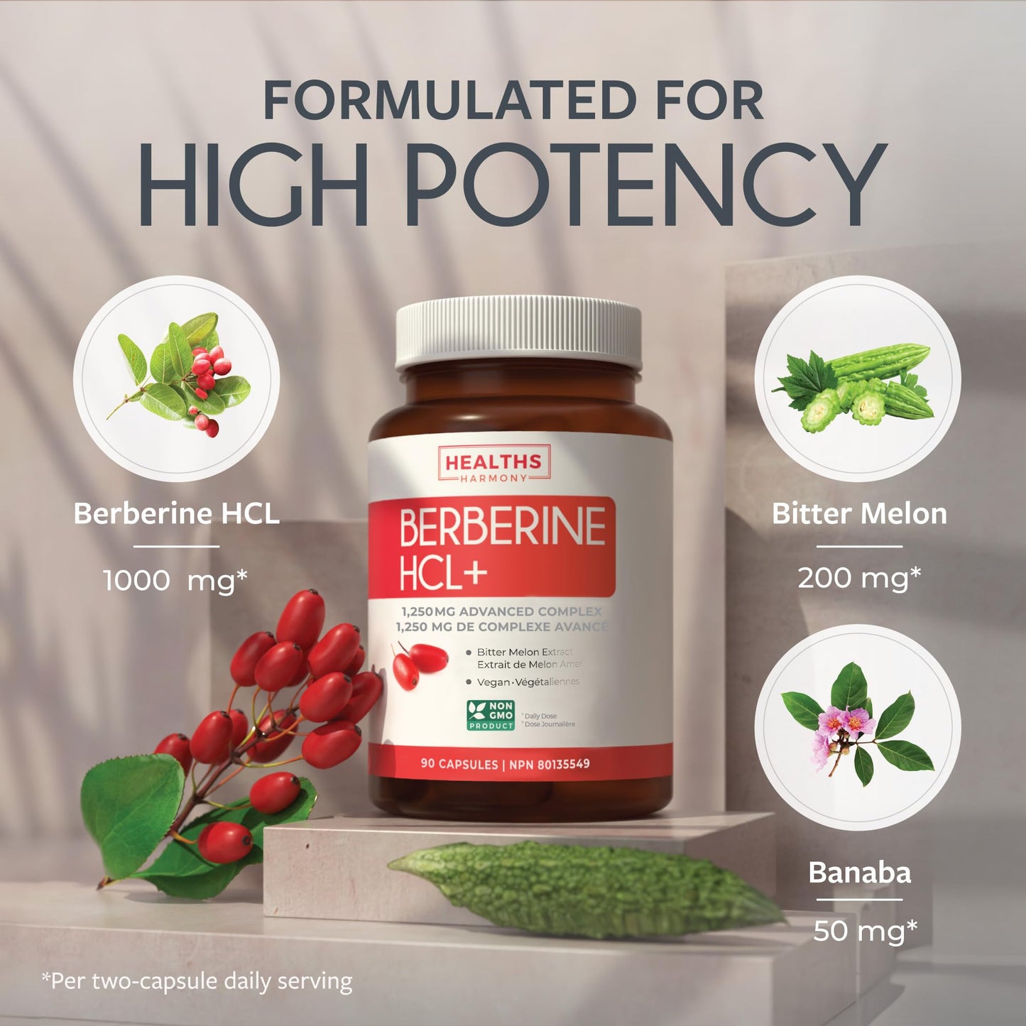 Berberine 1000mg | Healthy Cholesterol, Glucose & Lipid Metabolism & Cardiovascular Health Support | High Potency Berberine Supplement with Bitter Melon & Banaba Extract | Made in Canada | 90 Ct - Available at All In One Marketplace Canada