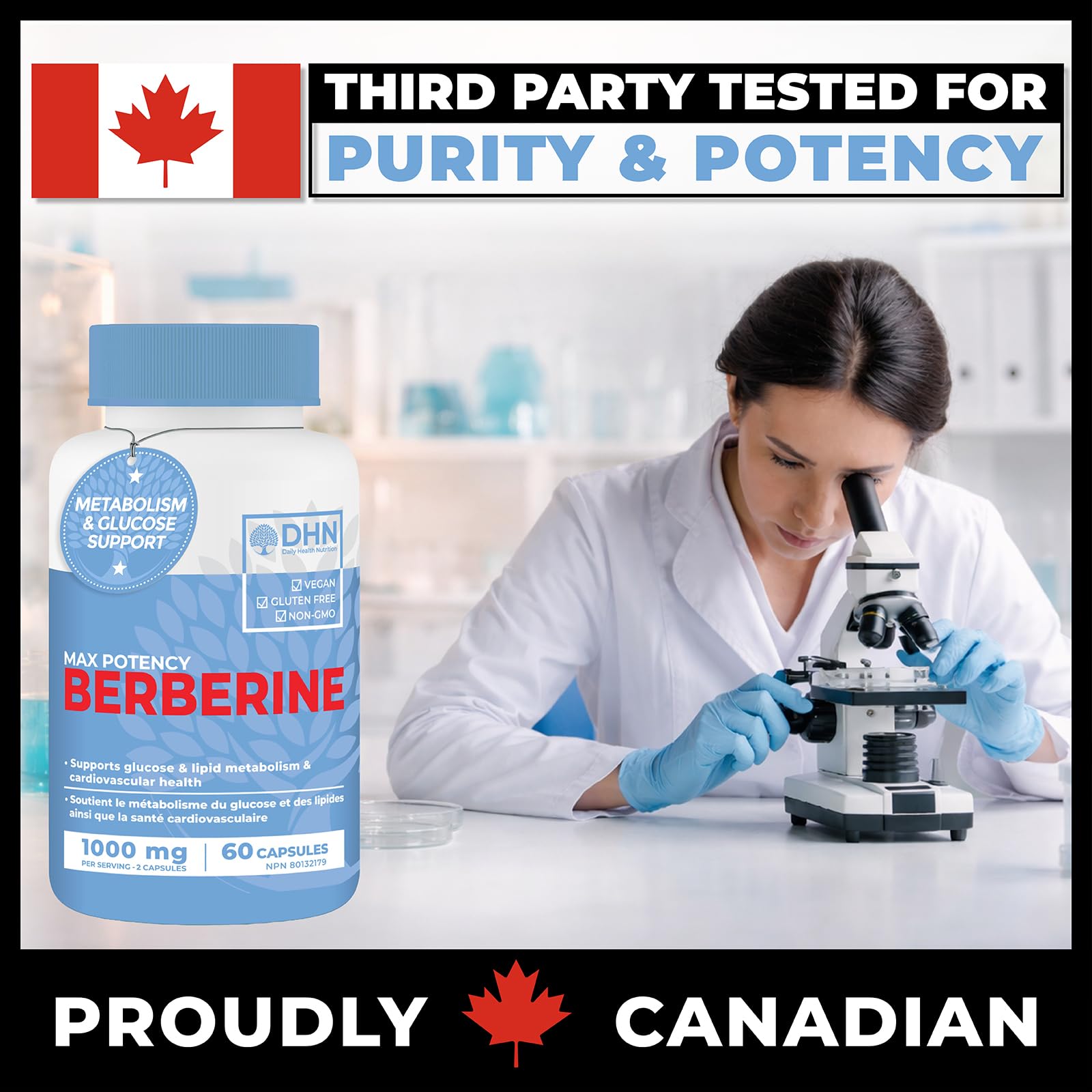 Berberine Supplement HCL 1000mg (2 x 500mg Vegan Capsules) | High Potency Berberine Supports Glucose, Fat Metabolism & Heart Health | Third Party Tested for Potency & Purity | Canadian Made, Quality Assured - Available at All In One Marketplace Canada