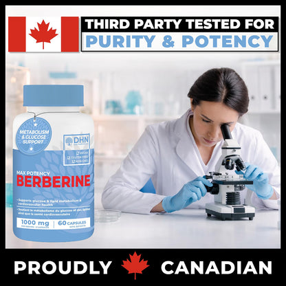 Berberine Supplement HCL 1000mg (2 x 500mg Vegan Capsules) | High Potency Berberine Supports Glucose, Fat Metabolism & Heart Health | Third Party Tested for Potency & Purity | Canadian Made, Quality Assured - Available at All In One Marketplace Canada