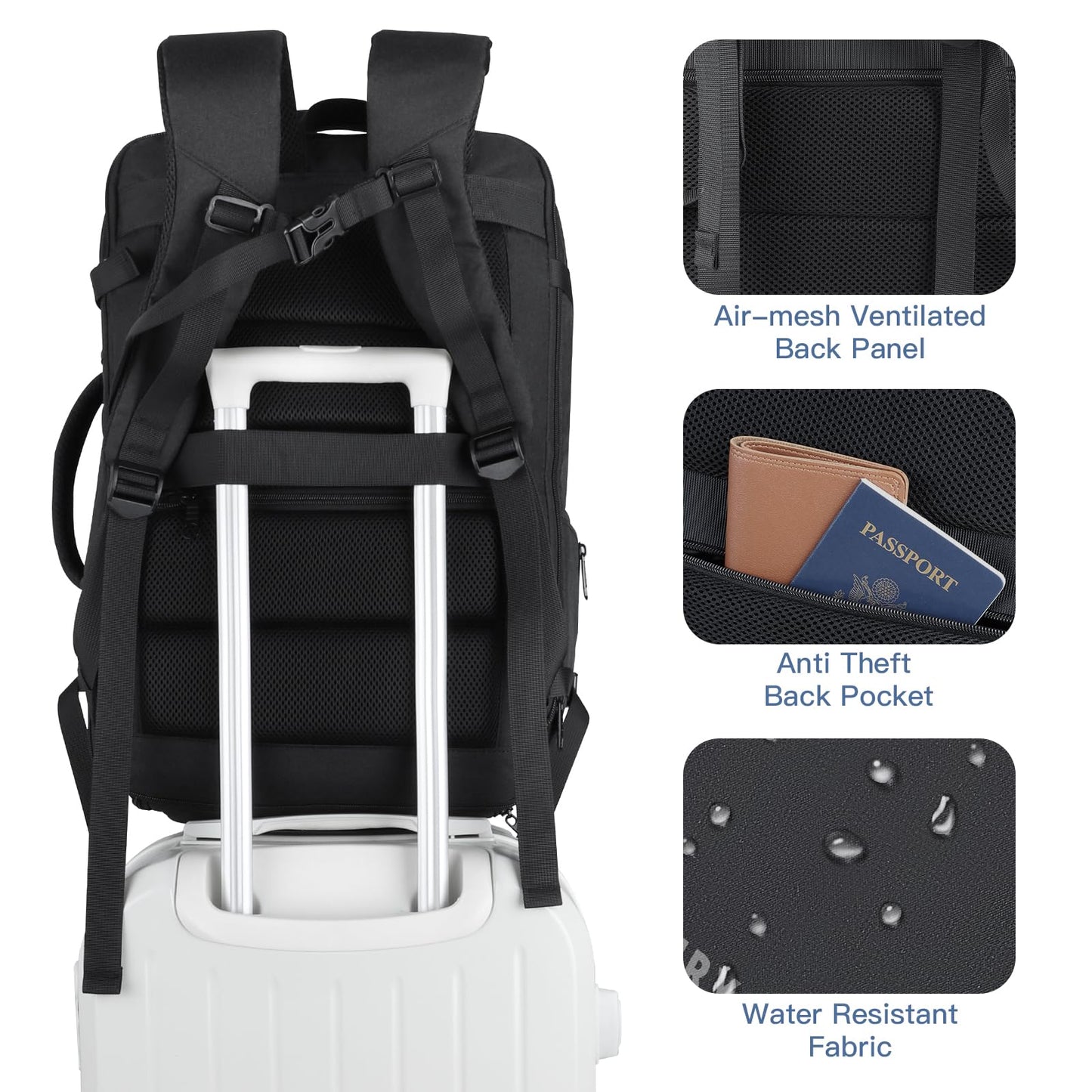 Carry On Backpack, 50L Travel Backpack, Luggage Backpack TSA Flight Approved Laptop Backpack for Men & Women, Large Expandable Backpack 40L Daypack Lightweight Business Weekender Bag, Black - Available at All In One Marketplace Canada