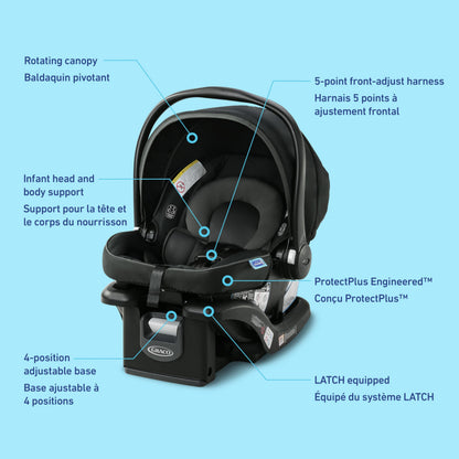 Graco SnugRide 35 Lite LX Infant Car Seat, 1.8-15.8 kg (4-35 lb), Gotham - Available at All In One Marketplace Canada