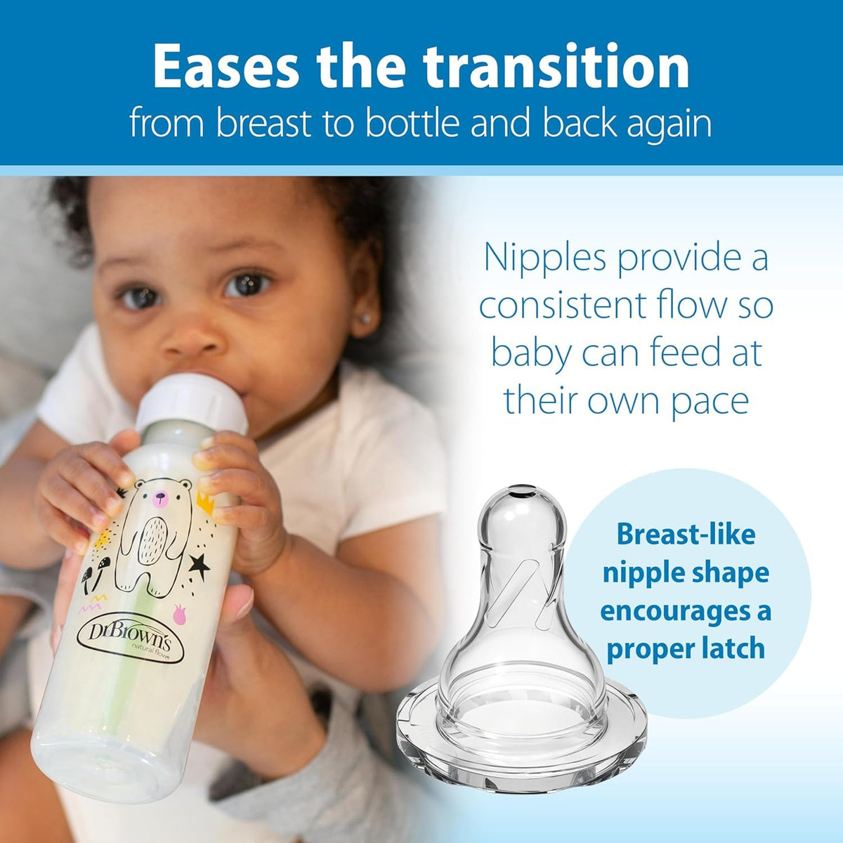 Dr. Brown’s Natural Flow® Anti-Colic Options+™ Narrow Baby Bottle, 8 oz/250 ml, Bear and Owl, 2 pack