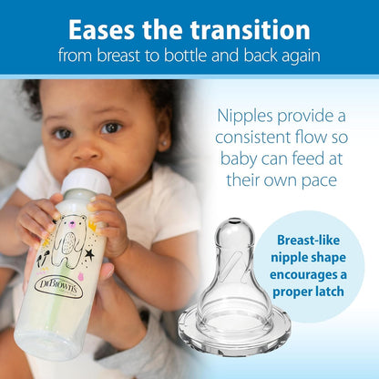 Dr. Brown’s Natural Flow® Anti-Colic Options+™ Narrow Baby Bottle, 8 oz/250 ml, Bear and Owl, 2 pack
