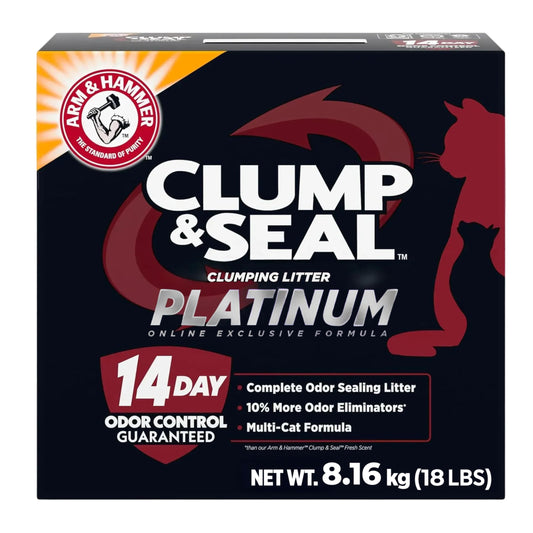 ARM & HAMMER Platinum Cat Litter Clump & Seal Complete Odour Sealing with 14 Days of Odour Control Multi-Cat, Hard Clumping Clay, 99.99% Dust Free 8.16kg (Pack of 1)