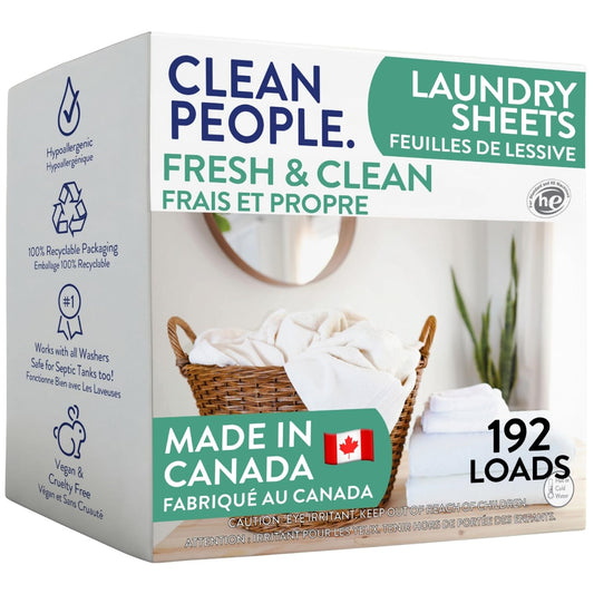 Clean People Laundry Detergent Sheets - Recyclable Packaging, Hypoallergenic, Stain Fighting - Ultra Concentrated, Laundry Soap - Fresh Scent, 192 Pack