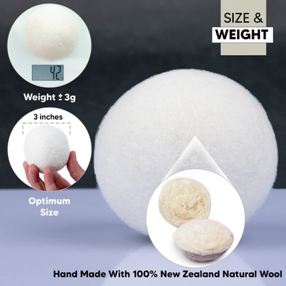 RAYTRADE XL Wool Dryer Balls 6-Pack 100% Made of Organic New Zealand Wool Reduces Clothing Wrinkles and Saves Drying Time Reusable Natural Fabric Softener Stocking Stuffer Gifts (White)