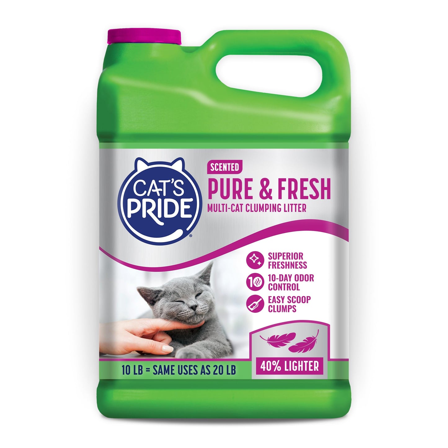 Cat's Pride Premium Lightweight Clumping Litter: Pure & Fresh - Up to 10 Days of Powerful Odor Control - Multi-Cat, Scented, 10 Pounds Cat's Pride