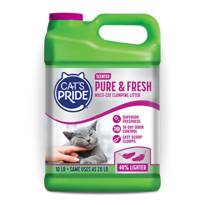 Cat's Pride Premium Lightweight Clumping Litter: Pure & Fresh - Up to 10 Days of Powerful Odor Control - Multi-Cat, Scented, 10 Pounds Cat's Pride