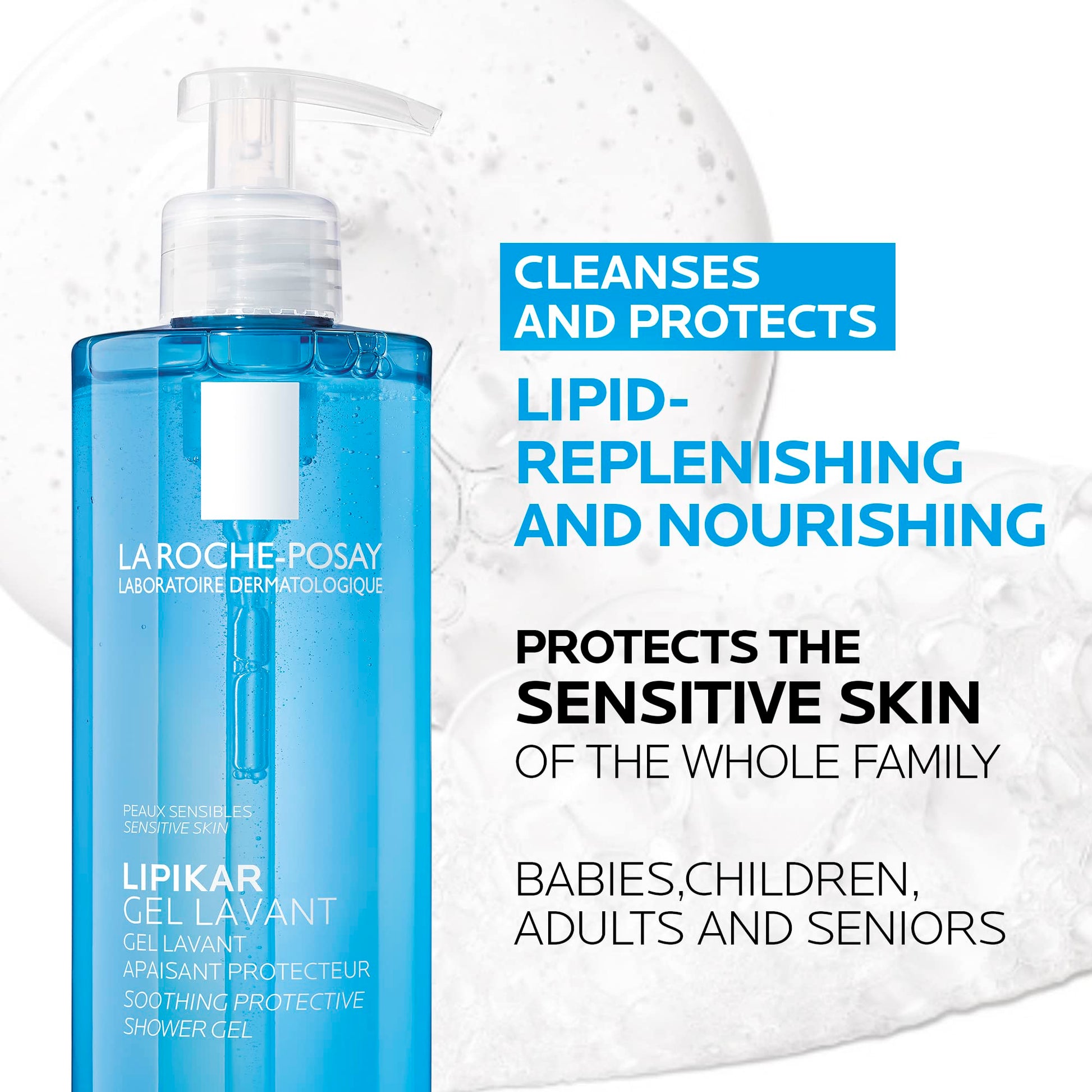 La Roche-Posay Body Wash, Lipikar Cleansing & Moisturizing Gel Body Wash with Shea Butter & Niacinamide for Dry & Sensitive Skin, Soap Free, Paraben Free, 400mL La Roche-Posay