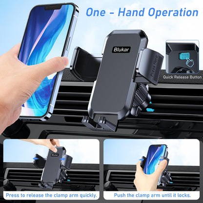 Blukar Phone Holder Car, Air Vent Car Phone Mount with Upgraded Ultra Stable Hook Clip, 360° Rotation, One Button Release Cellphone Holder for iPhone, Google, Galaxy and All Mobile Phones - Available at All In One Marketplace Canada
