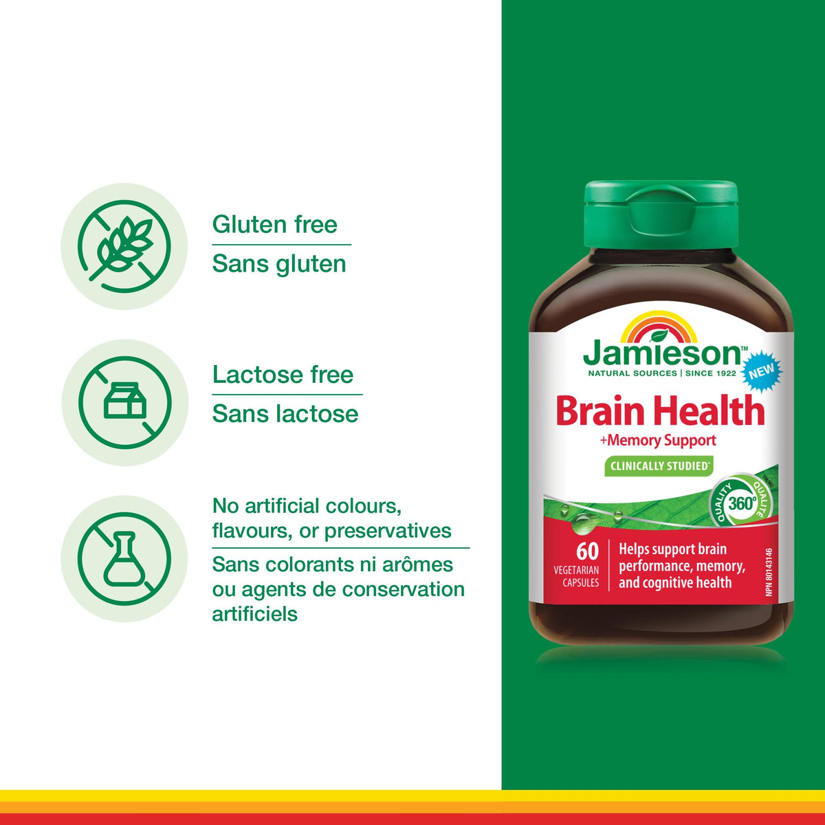 Jamieson Brain Health & Memory Support, BacoMind, Bacopa Monnieri, Supports Brain Health, Performance, and Memory. NON-GMO, 60 Capsules, Proudly Canadian