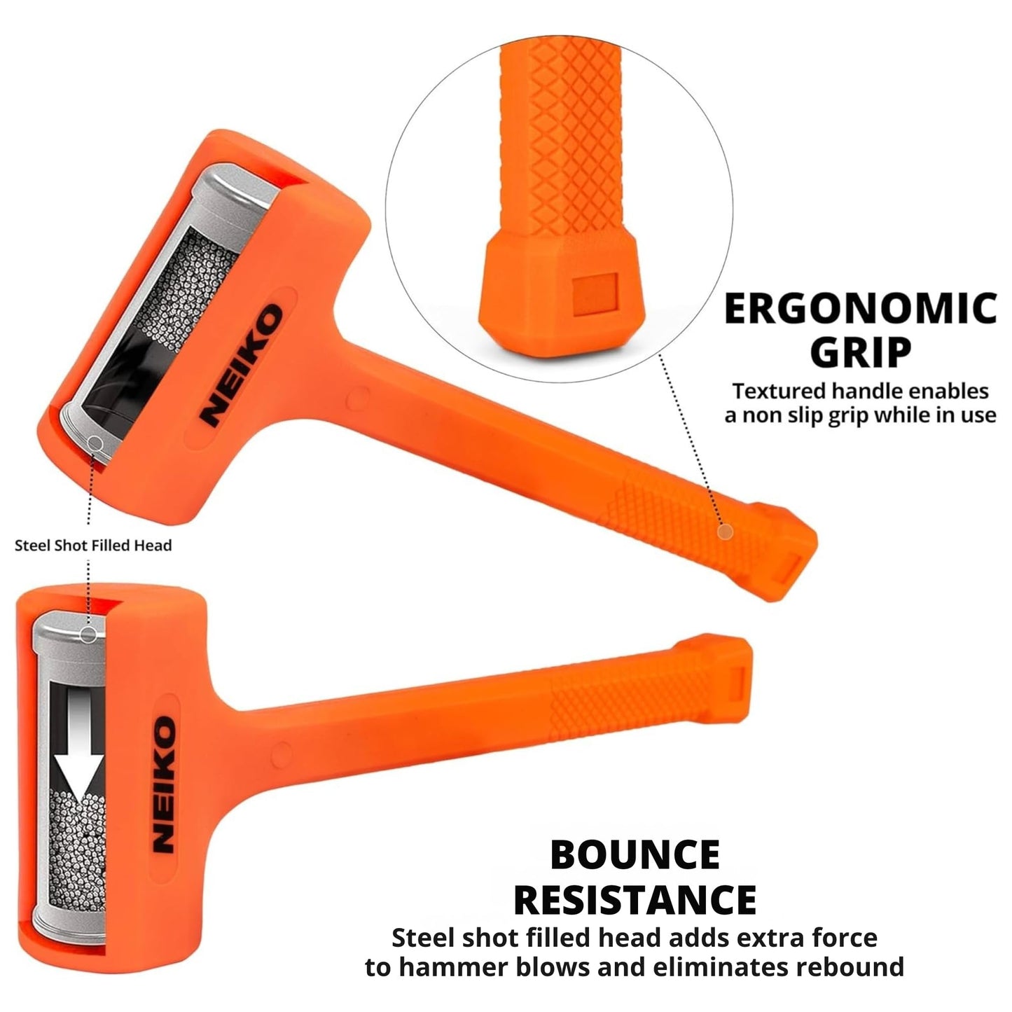 Neiko 02847A Tools Dead Blow Hammer, 2 lb, Neon Orange NEIKO