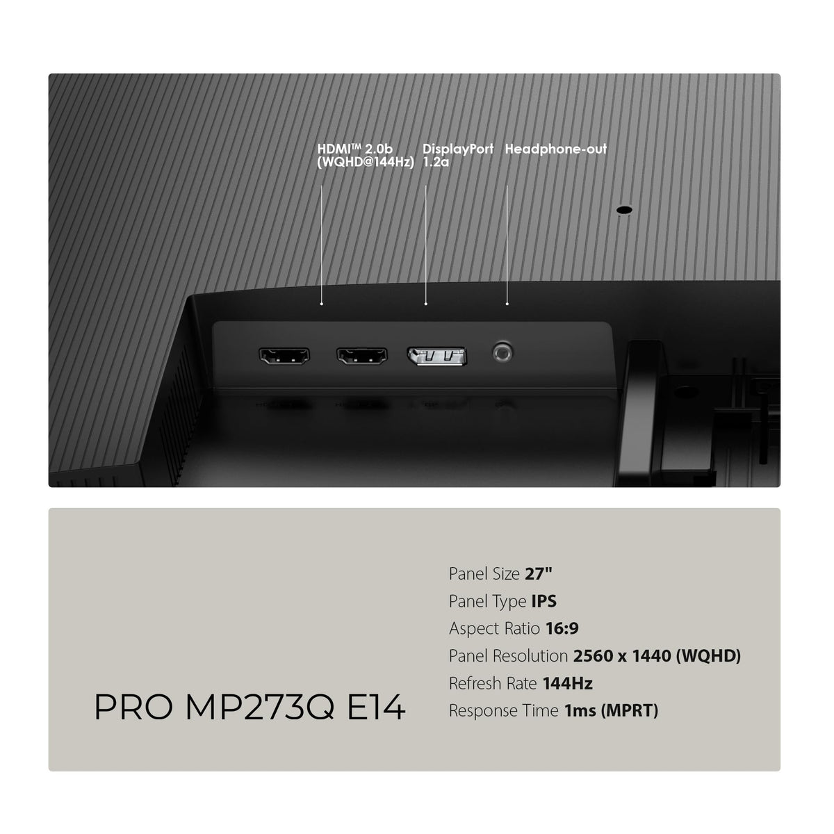 msi PRO MP273Q E14 27-inch IPS 2560 x 1440 (QHD) Computer Monitor, 144Hz,Adaptive-Synch, HDMI, DP Port, VESA Mountable, Tilt, Speaker, 1ms, Black