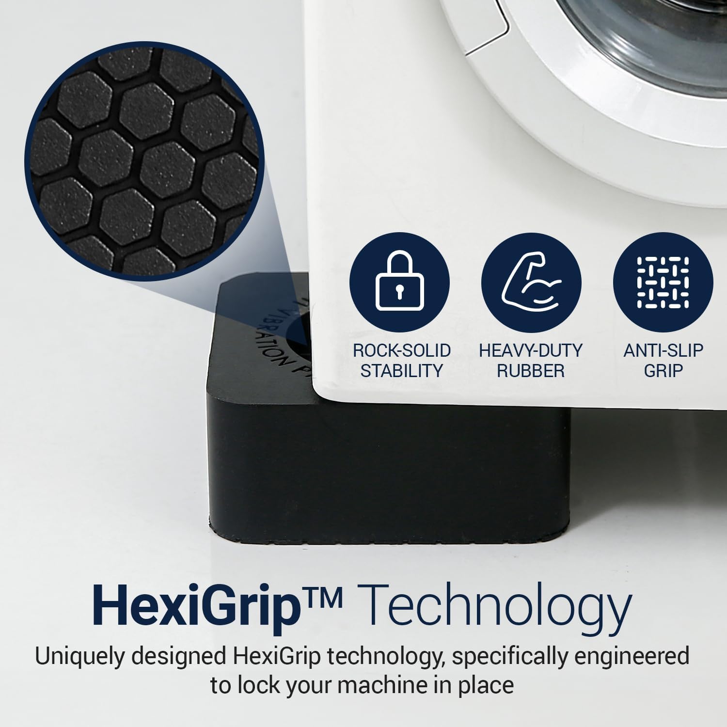 Anti Vibration Pads Washing Machine and Dryer (Set of 4) - Universal Washer Anti Vibration Pads with HexiGrip™ - Washing Machine Accessories & Leveling Pads - Vibration Dampening Mat