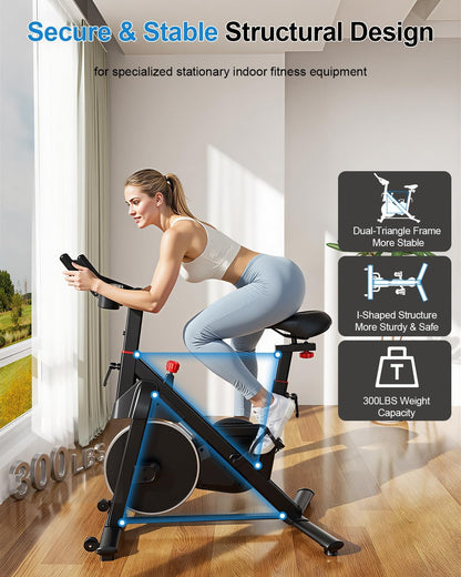 Exercise Bike, 32 Levels Magnetic Indoor Cycling Bike, 300lbs Capacity Stationary Bike with PitPat App & Comfort Seat Cushion