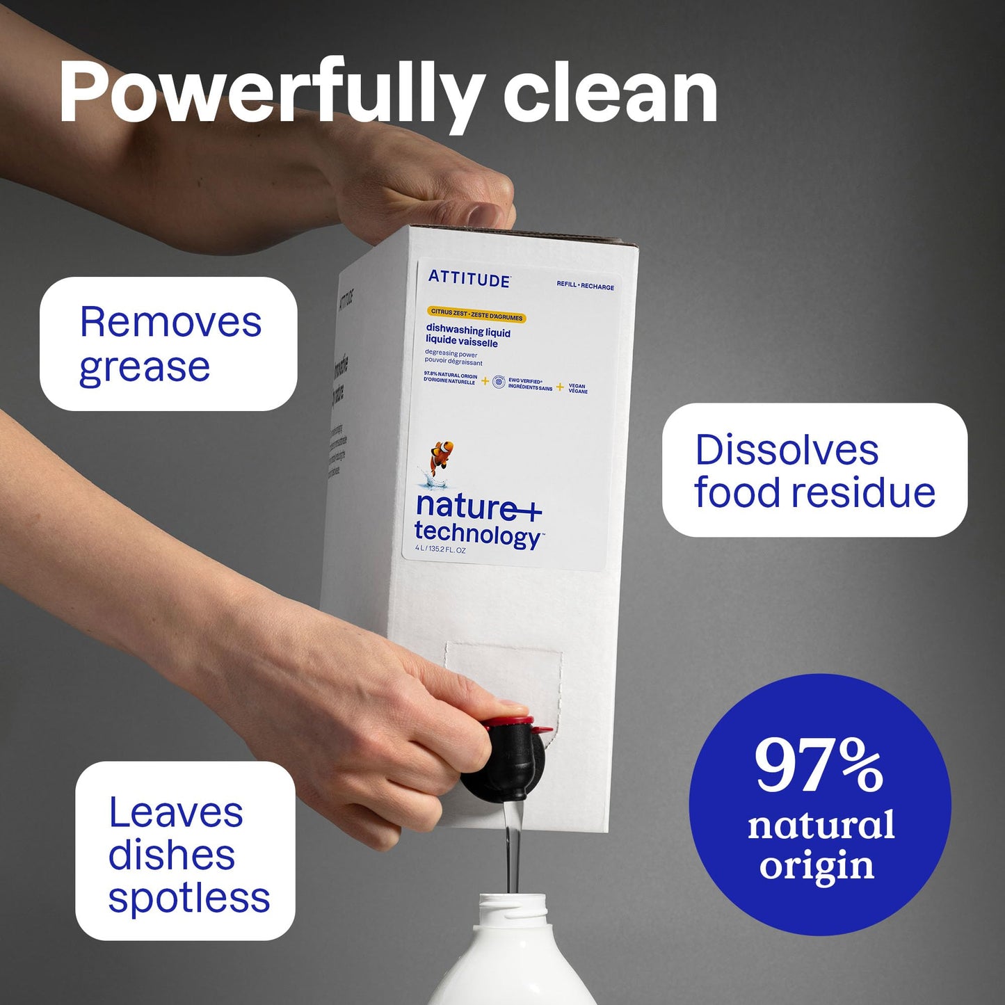 ATTITUDE Dish Soap Refill, EWG Verified, Plant-Based & Vegan Dishwashing Liquid, Naturally Derived, Made in Canada, Pink Grapefruit Scent, 4 Liters 🍁 All In One Marketplace Canada