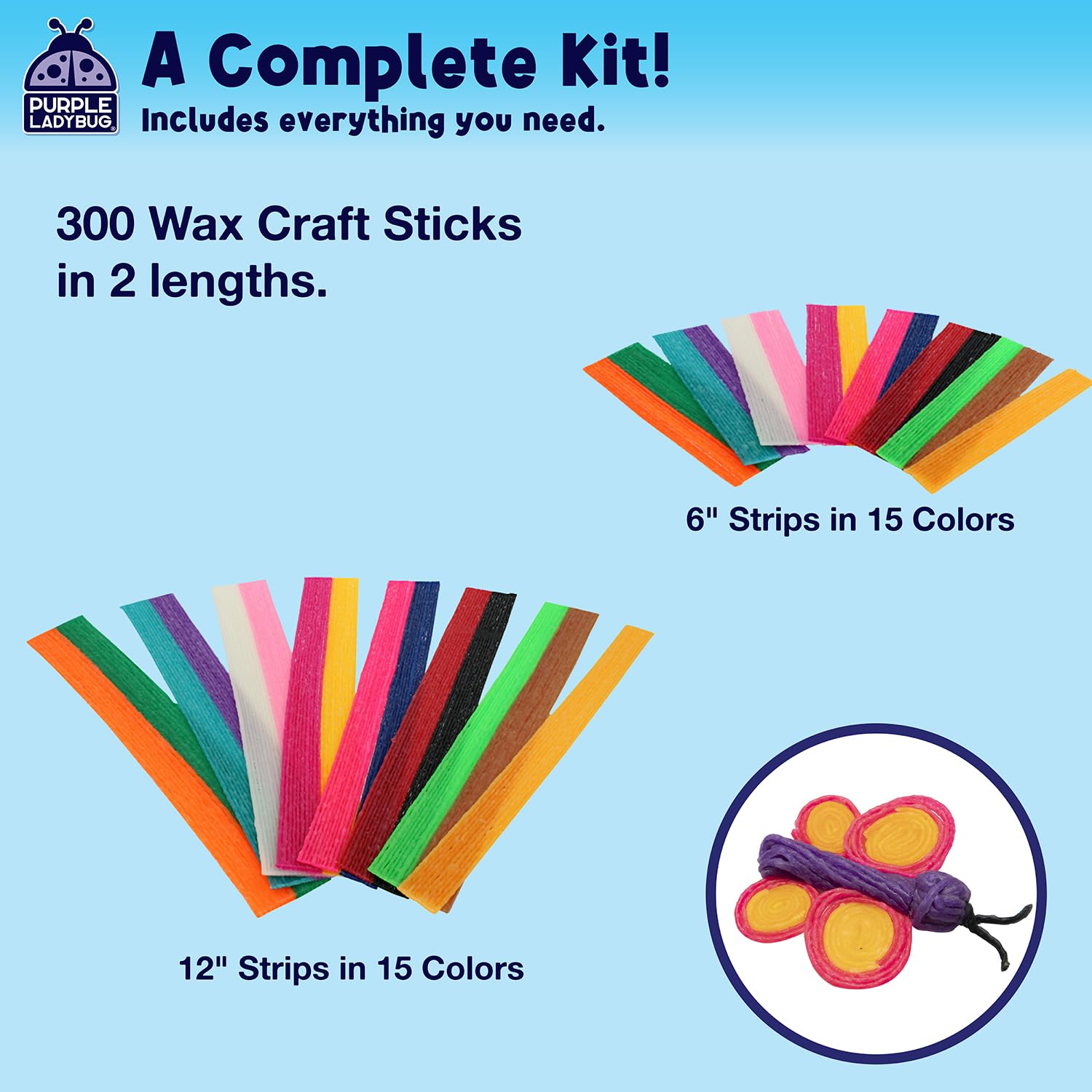 Purple Ladybug 300 Bendable Wax Craft Stix - Fun Roadtrip and Travel Activities, Arts & Crafts for Kids 6-8, Boys & Girls Gifts 4-12 Years Old, Birthday Party Favors for Kids, Loot Bag Fillers