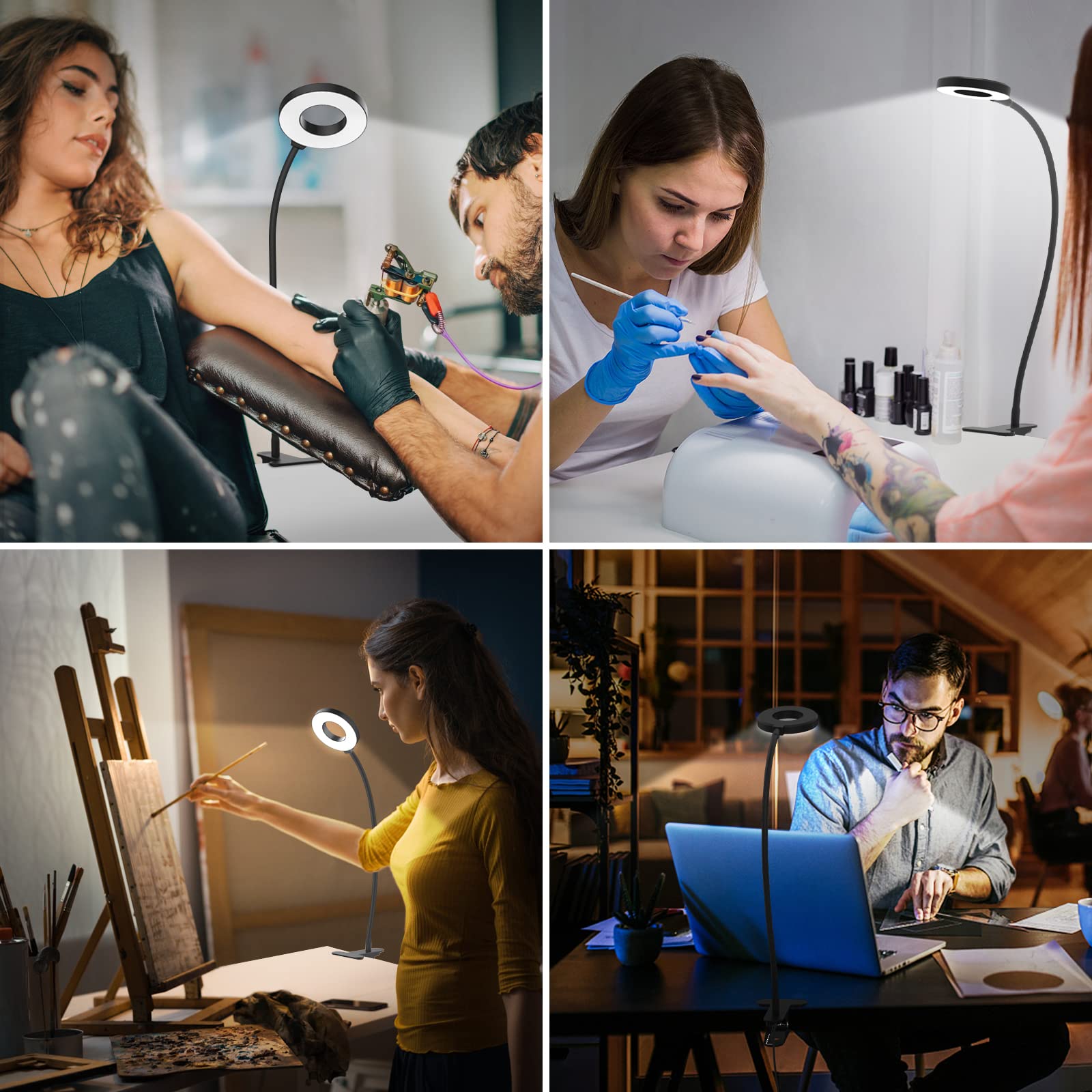 iZELL Desk Lamp, LED Reading Light with Clamp, 3 Color Modes & 10 Brightness Silicone Flexible Arm Book Light for Kids Reading Book in Bed at Night Clip on Table, Zoom Meetings - 15.8'' Black