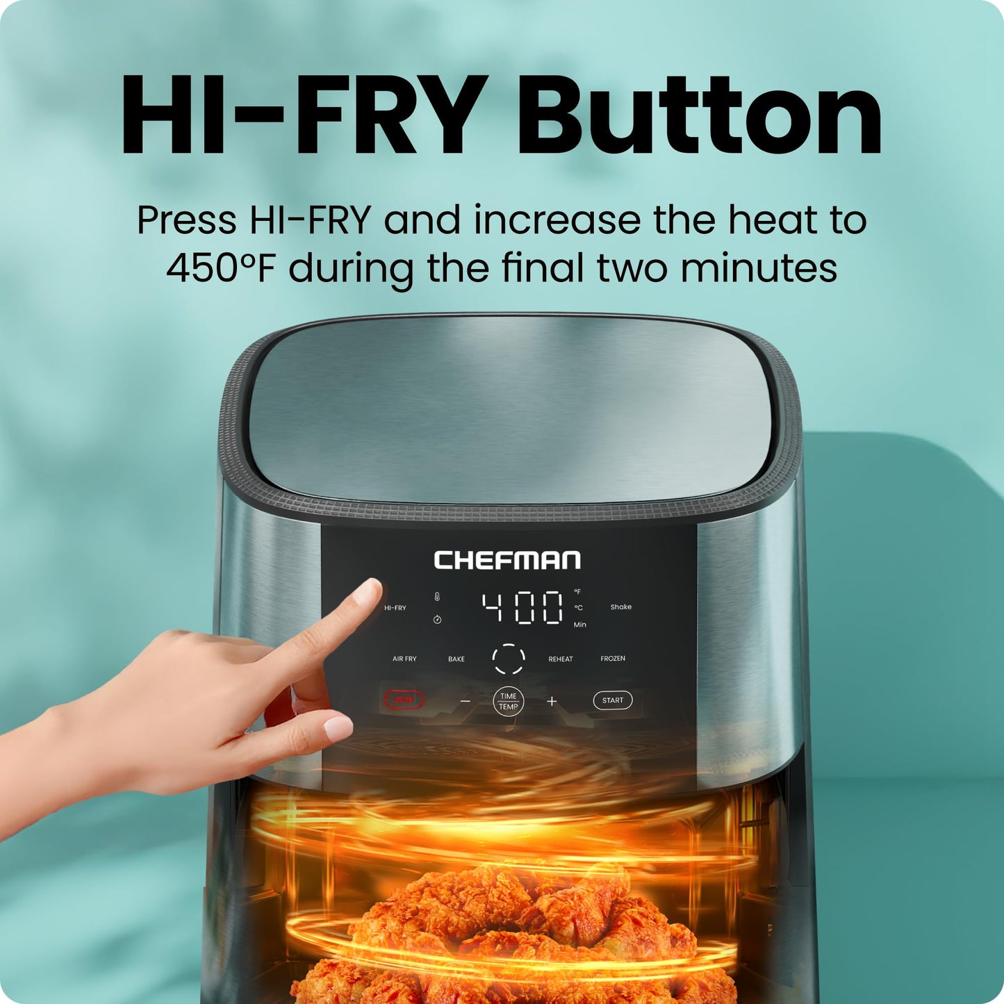 Chefman TurboFry® Touch Air Fryer, XL 8-Qt (7.5L) Family Size, One-Touch Digital Control Presets, French Fries, Chicken, Meat, Fish, Nonstick Dishwasher-Safe Parts, Automatic Shutoff, Stainless Steel - Available at All In One Marketplace Canada