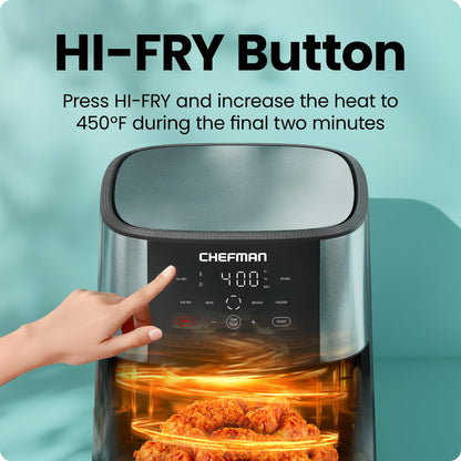 Chefman TurboFry® Touch Air Fryer, XL 8-Qt (7.5L) Family Size, One-Touch Digital Control Presets, French Fries, Chicken, Meat, Fish, Nonstick Dishwasher-Safe Parts, Automatic Shutoff, Stainless Steel - Available at All In One Marketplace Canada