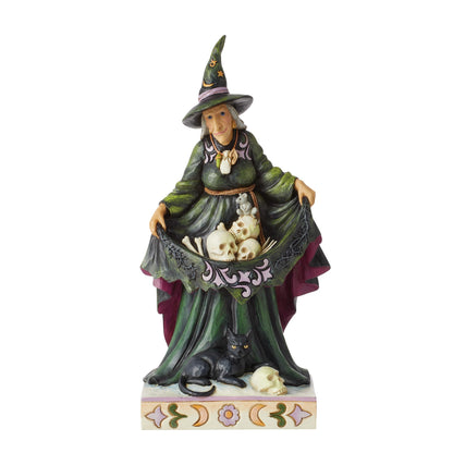 Enesco Jim Shore Heartwood Creek Halloween Scary Witch Skirt with Skulls Figurine, 9.75 Inch, Multicolor