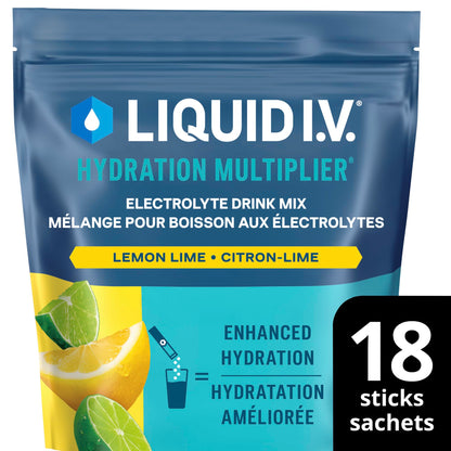 Liquid I.V. Hydration Multiplier Electrolyte Drink Mix - Enhanced Hydration Electrolyte Powder with Vitamins B3, B5, B6, B12 and C -18x On-the-go Sticks for Workout and Travel - Lemon Lime
