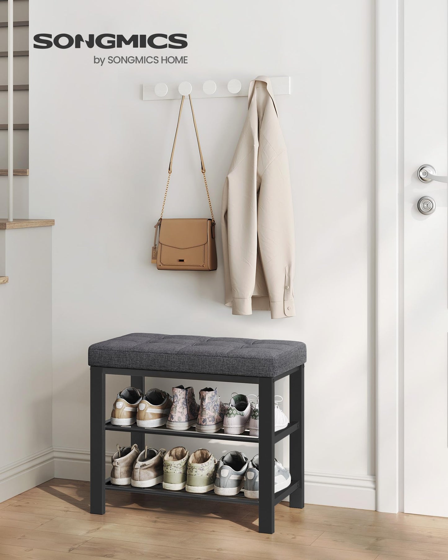 SONGMICS Shoe Storage Bench, Entryway Bench with Cushion SONGMICS