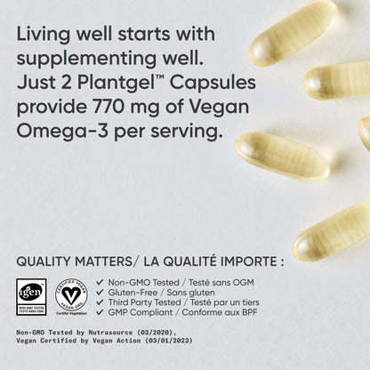Sports Research Vegan Omega-3 Fish Oil Alternative from Algae Oil - Highest Levels of DHA & EPA Fatty Acids | Non-GMO Verified & Vegan Certified - 60 Veggie Softgels (Carrageenan Free) - Available at All In One Marketplace Canada