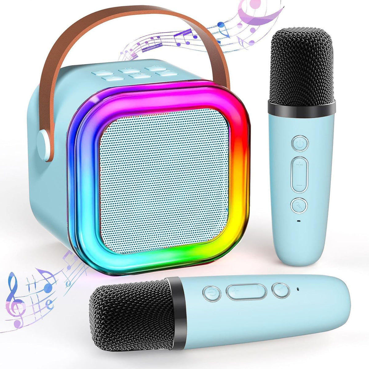 TAEMVV Mini Karaoke Machine for Kids,Portable BT Speaker with 2 Wireless Microphones and LED Light Holiday Birthday Gift Toy for Boys and Girls Teens Over 4,5,6,7,8,9,10,11,12+ Years Old(Blue) 🍁 All In One Marketplace Canada
