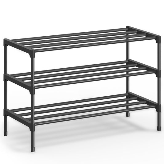 SONGMICS 3-Tier Shoe Rack for Closet, Compact Metal Shoe Organizer Shelf for Entryway, Bedroom, Small Spaces, Stackable, 11.8 x 24.5 x 19.1 Inches, Black ULSA123BH01 - Available at All In One Marketplace Canada