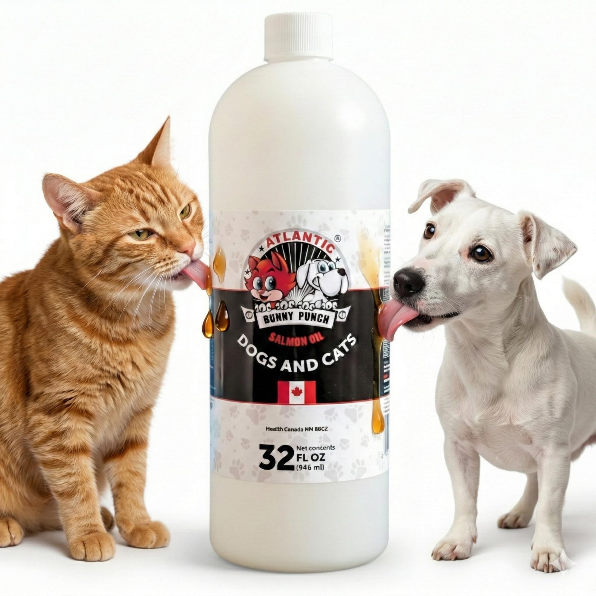 Bunny Punch Pure Atlantic Salmon Oil for Dogs & Cats - Liquid Food Topper - 32 oz - Available at All In One Marketplace Canada