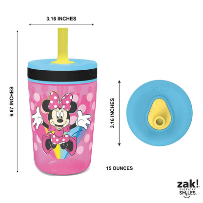 Zak Designs Disney Minnie Kelso 15oz Leak-Proof Toddler Straw Cups, 2-Pack