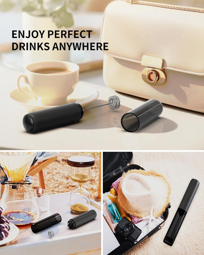 CIRCLE JOY Electric Milk Frother Handheld, Rechargeable Coffee Frother with Dual Spring Whisk, Portable Hand Frother Wand Drink Mixer for Coffee, Hot Chocolate, Cappuccino, Frappe, Matcha, Black