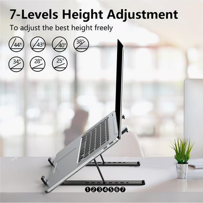 Laptop Stand for Desk, Adjustable Laptop Riser ABS+Silicone Foldable Portable Laptop Holder, Ventilated Cooling Pad Notebook Stand for 10-15.6” Laptops,Tablet-Black - Available at All In One Marketplace Canada