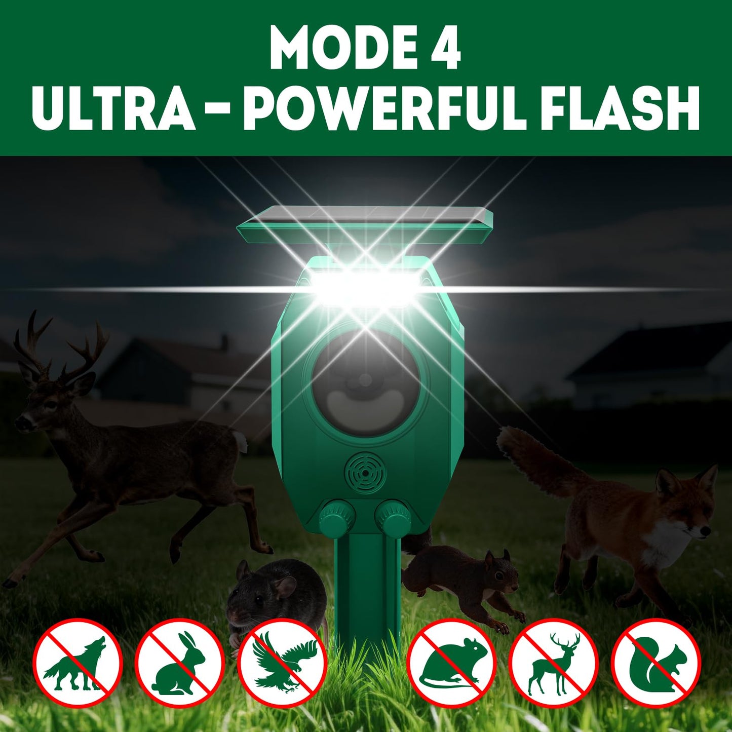 3Free Ultrasonic Animal Repellent Outdoor, Solar Power, Waterproof, Green - Available at All In One Marketplace Canada