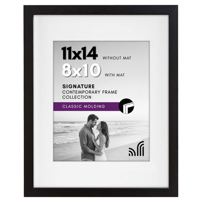 Americanflat 11x14 Picture Frame with Shatter-Resistant Glass - Use as 8x10 Frame with Mat or Display 11x14 Photo Without Mat - Signature Collection - Picture Frames for Wall Display - Black Americanflat
