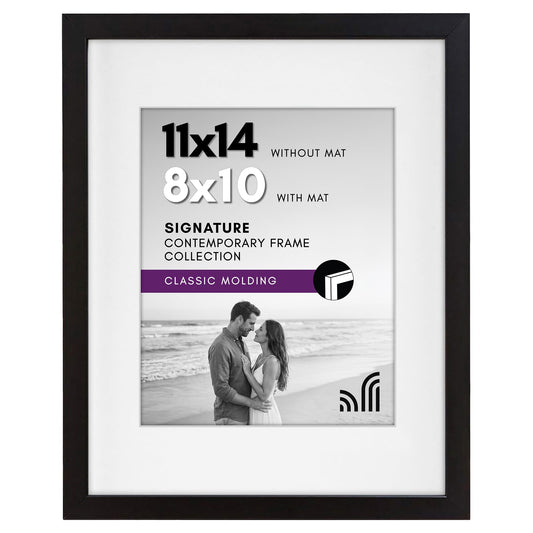Americanflat 11x14 Picture Frame with Shatter-Resistant Glass - Use as 8x10 Frame with Mat or Display 11x14 Photo Without Mat - Signature Collection - Picture Frames for Wall Display - Black Americanflat