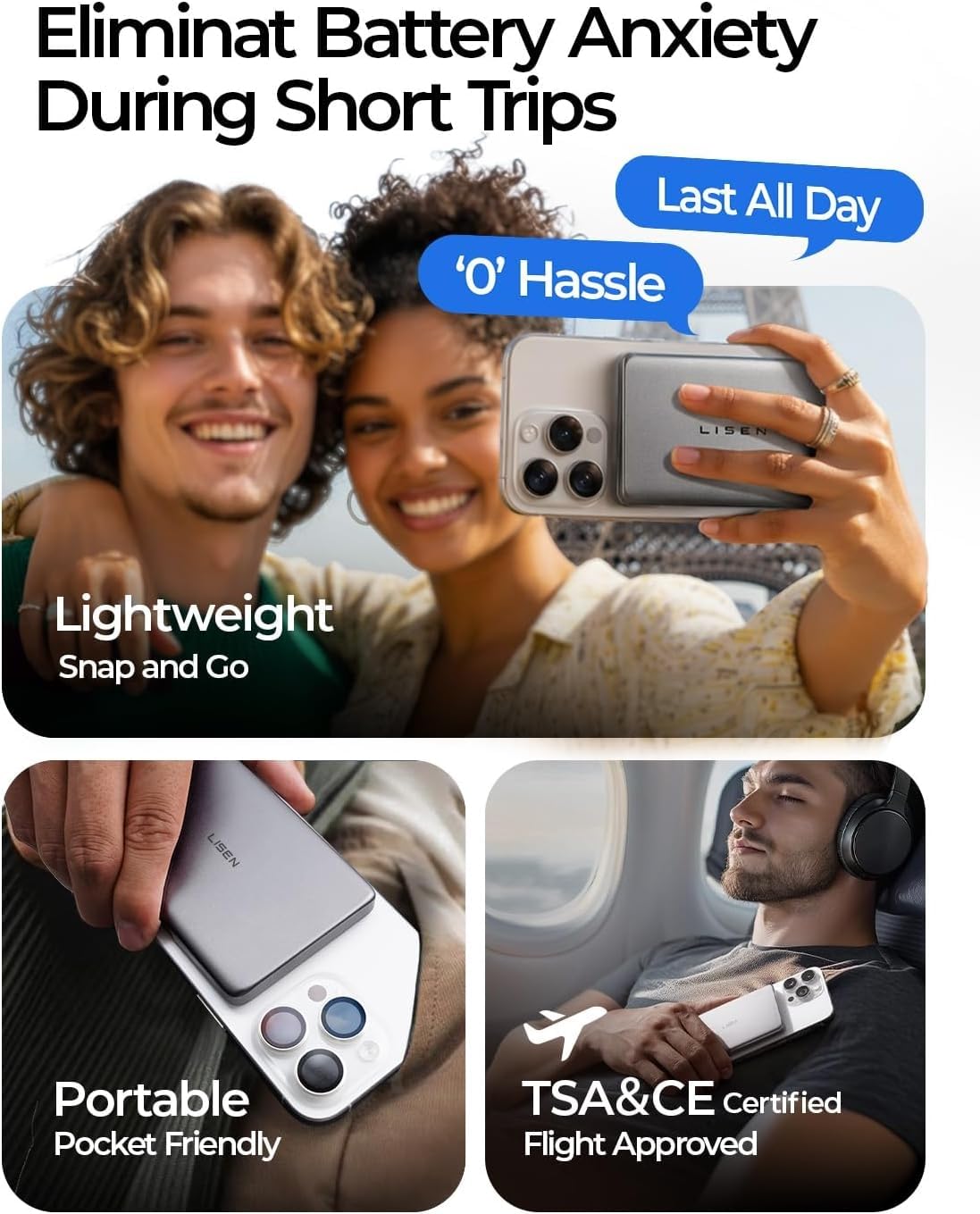 LISEN Magsafe Power Bank, [Qi2 Certified] Portable Charger for iPhone, [Ultra Slim] Magnetic Power Bank for Emergency Backup, Wireless Portable Charger for iPhone 17/16/15(Elephant Gray,5000mAh) - Available at All In One Marketplace Canada