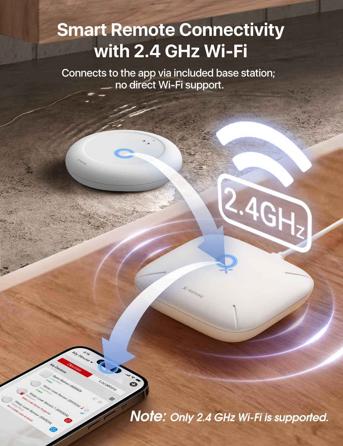 X-Sense Wi-Fi Water Leak Detector Kit, Smart Water Sensor Alarm with App Alerts and Ultra-Slim Design, Water Alarm Leak Detector for Basements, 4 Water Sensors and 1 Base Station, Model SWS0A41 - Available at All In One Marketplace Canada