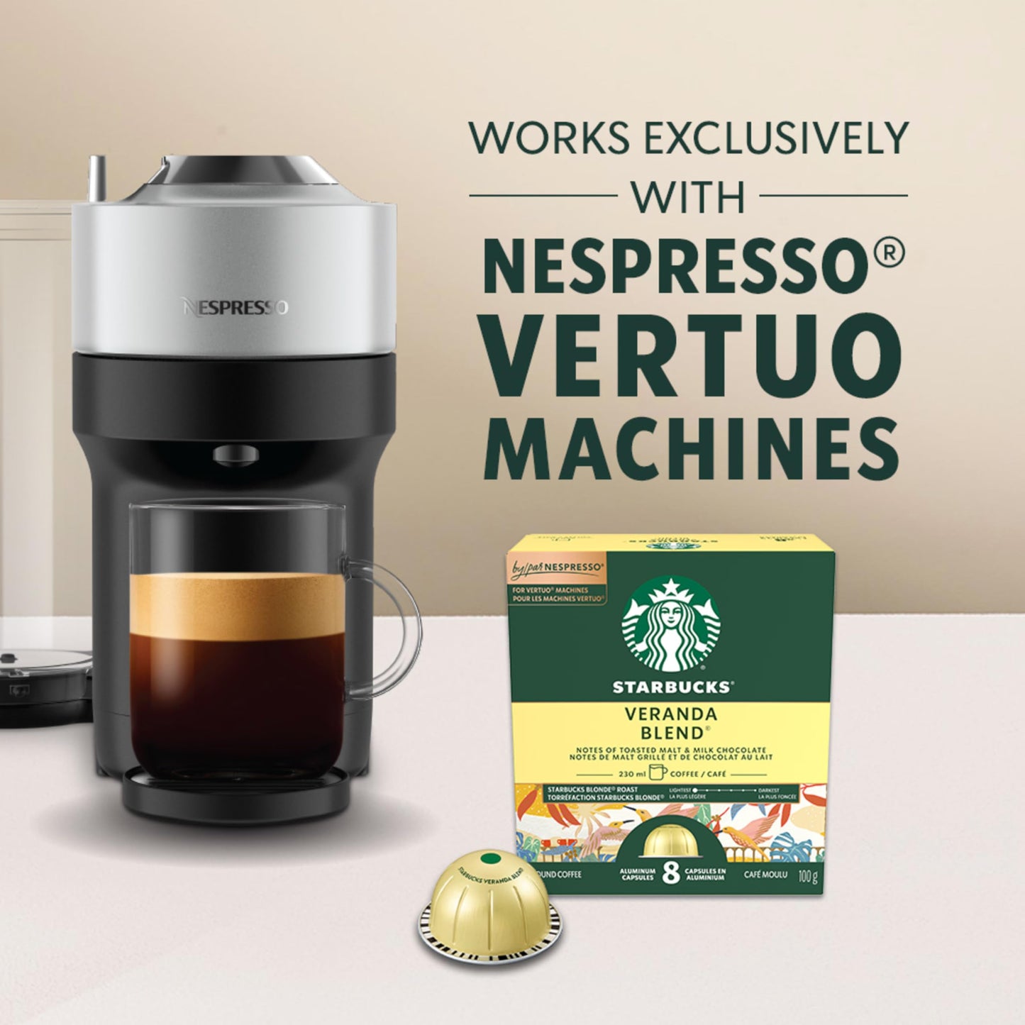 Starbucks Veranda Blend for Nespresso Vertuo – Blonde Roast Coffee Capsules, 4 Boxes (400g)