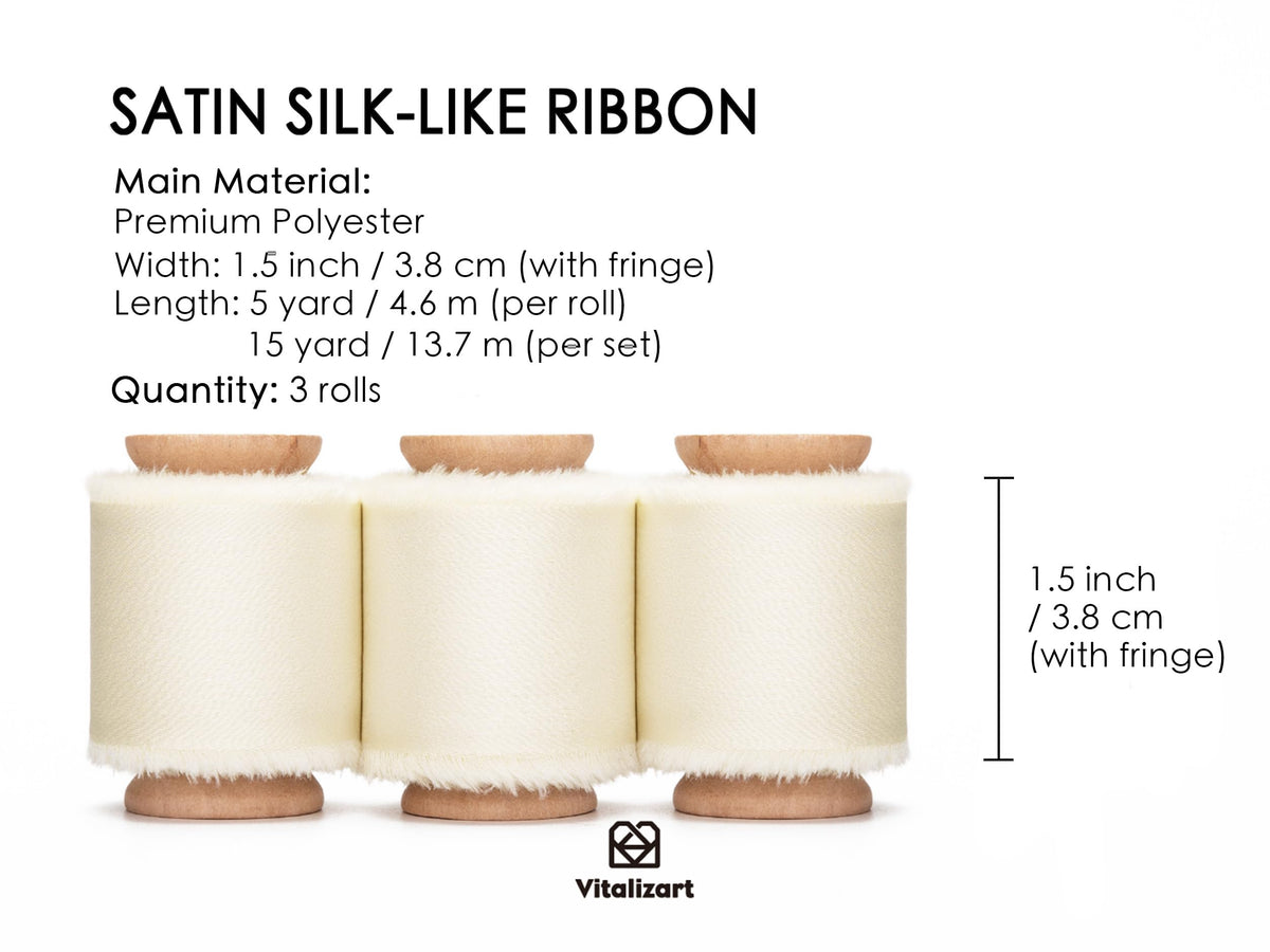 Vitalizart White Silk Satin Ribbon 1-1/2 inch x 15 Ivory Handmade Frayed Ribbons for Gift Wrapping Baby Shower Wedding Bridal Bouquets Holiday Decor Cream 🍁 All In One Marketplace Canada