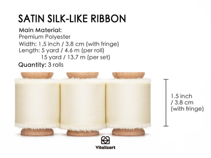 Vitalizart White Silk Satin Ribbon 1-1/2 inch x 15 Ivory Handmade Frayed Ribbons for Gift Wrapping Baby Shower Wedding Bridal Bouquets Holiday Decor Cream 🍁 All In One Marketplace Canada