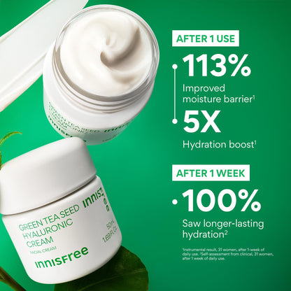innisfree Jumbo Green Tea Seed Hyaluronic Acid Cream With Barrier Boosting Complex and Ceramide, Korean Hydrating Face Moisturizer for Dry Skin innisfree