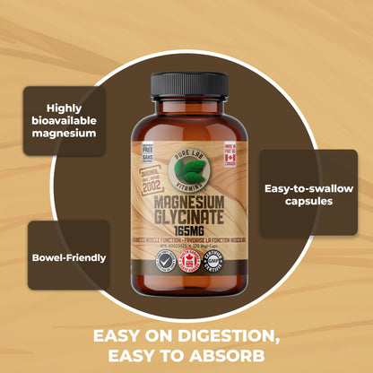 Pure Lab Vitamins Magnesium Glycinate 165mg – 120 vegicaps - Supports Muscle Function - Available at All In One Marketplace Canada