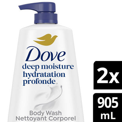 Dove Body Wash Deep Moisture For 24hr Lotion-Soft Skin Moisturizing Skin Cleanser with No Sulfates No Parabens, 905mL (Pack of 2)