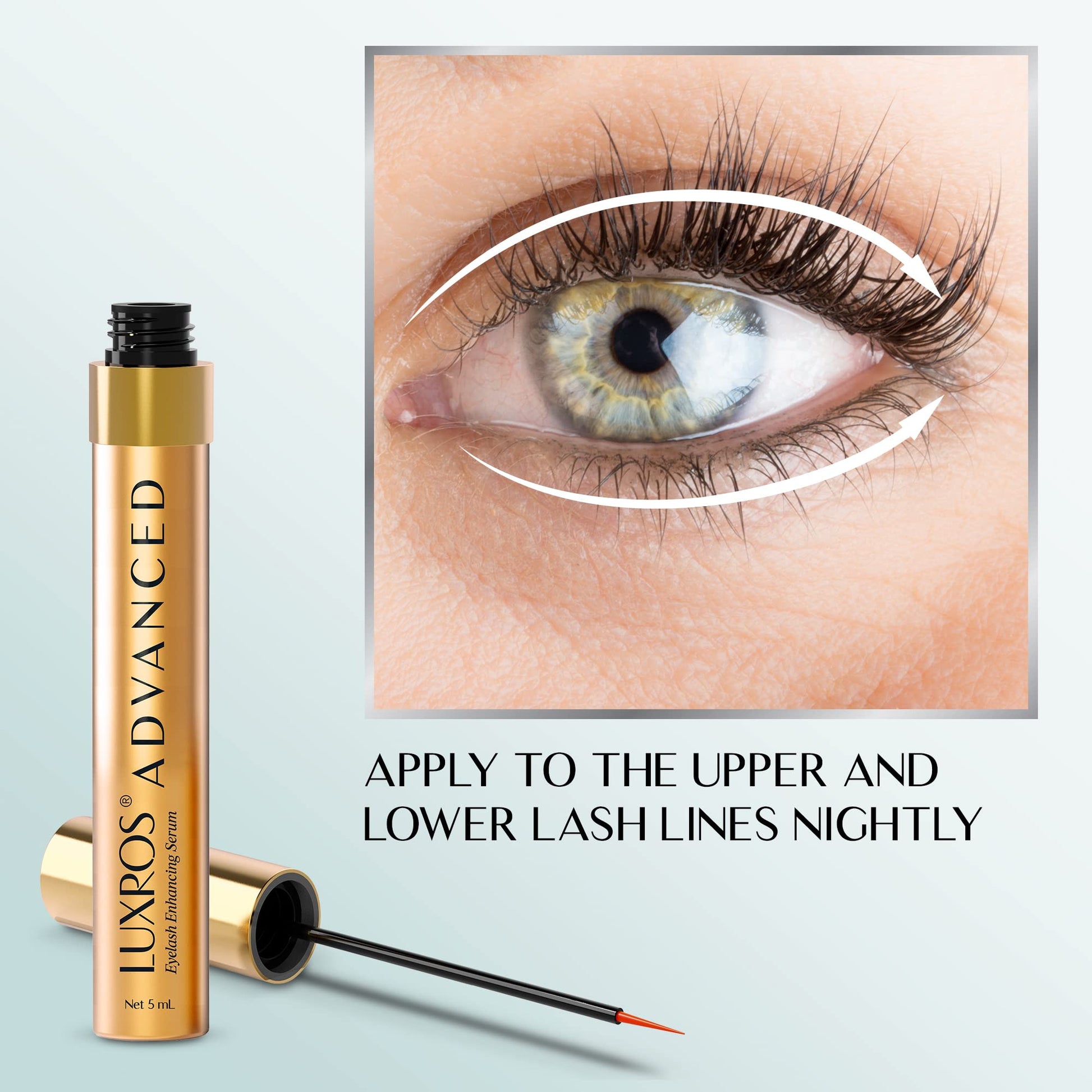 LUXROS Eyelash Serum 5 mL, Eyelash Enhancer Serum for Longer, Thicker Healthier Lashes, Made in USA, 5mL 6 Month Supply - Available at All In One Marketplace Canada